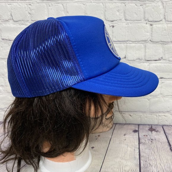 Vintage Trucker Hat Mesh Cap Snapback Blue KANNACHIE Enterprises Patch Logo 80s - Picture 4 of 8